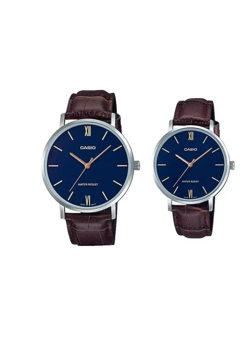 Casio Analog Leather Band Blue Dial Couple Watch MTP/LTP-VT001L-2BUDF