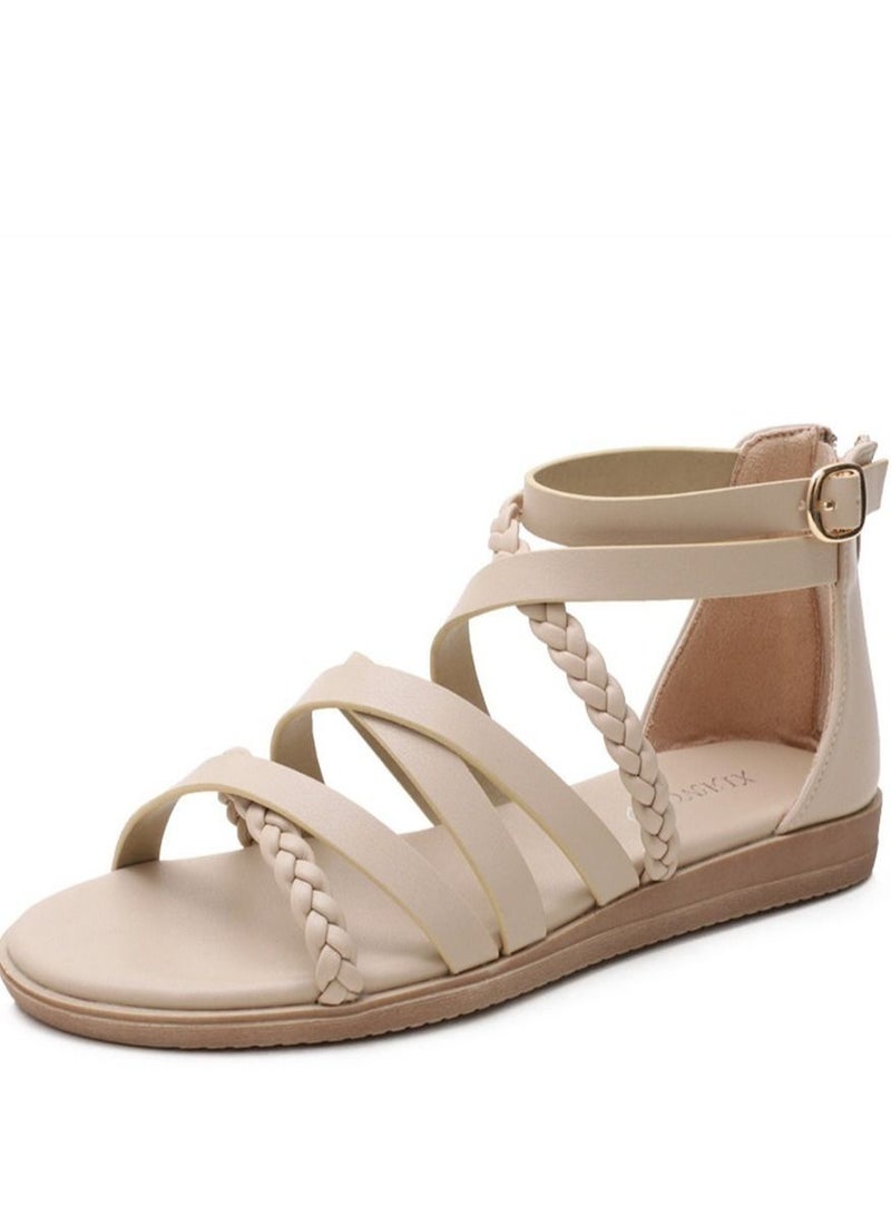 Simple Woven Large Sandals 3CM Beige