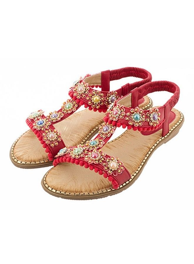 New Women's Elastic Band Sandals Red