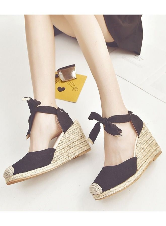 Closed Toe Espadrille Wedges Sandals Fashionable Slope Sandals With Thick Soles 9cm