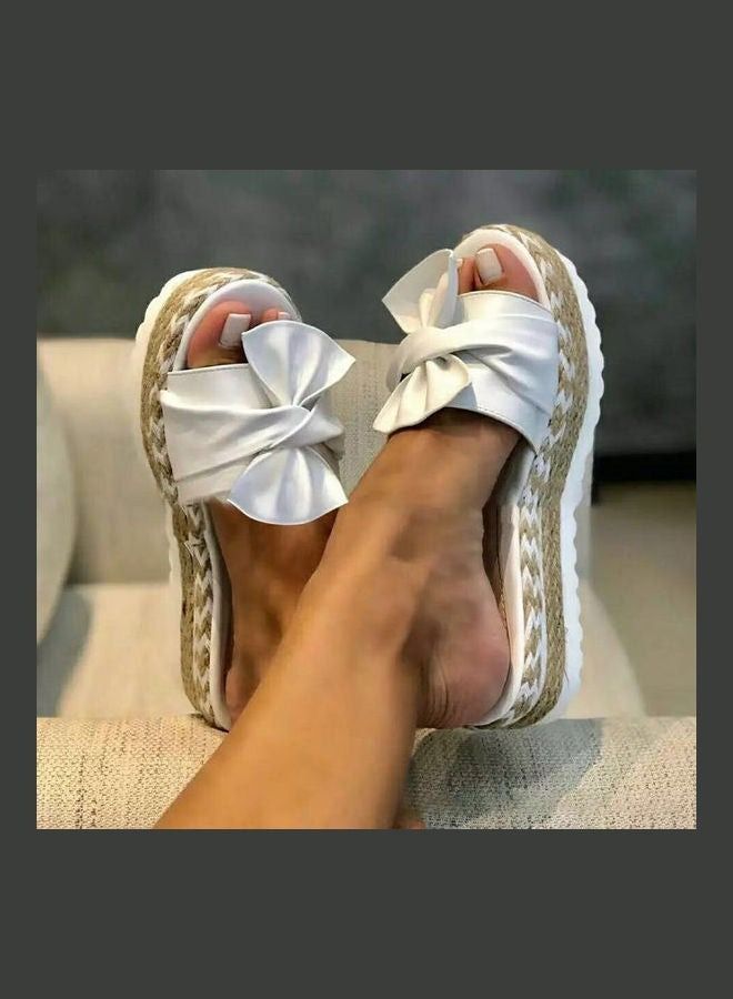 Women Fashion Summer Bow-knot Anti-Skid Sandals White/Beige