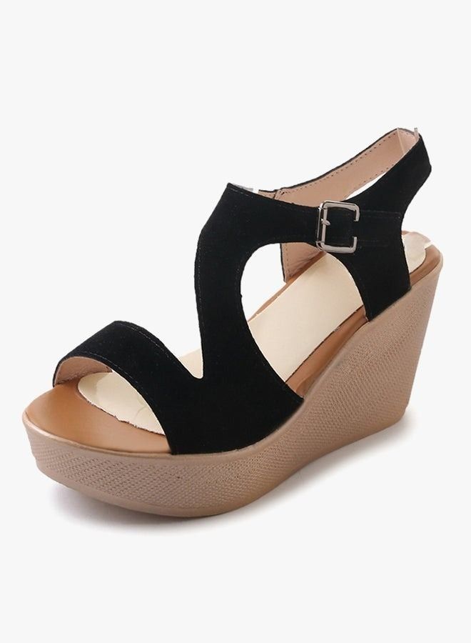 Buckle Suede Wedges Black