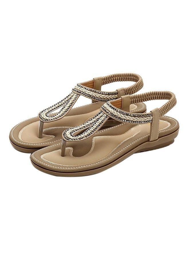 Bohemian Elastic Band Sandals Beige