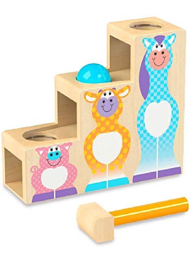 First Play Pound & Roll Stairs Wooden 3 Piece Baby Kids Hammer & Ball Toy