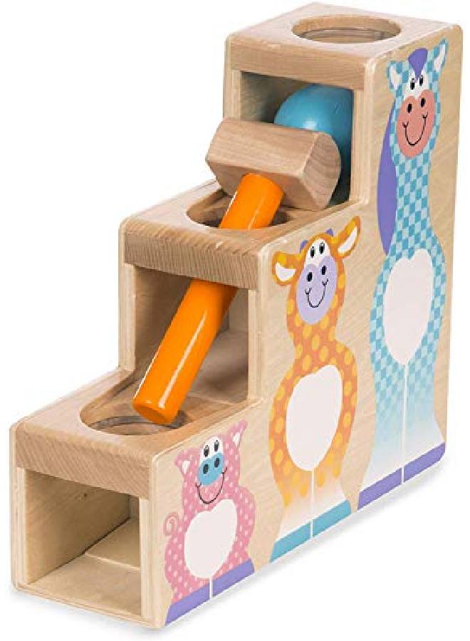 First Play Pound & Roll Stairs Wooden 3 Piece Baby Kids Hammer & Ball Toy