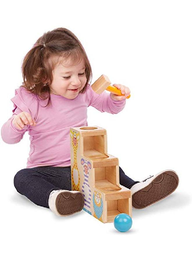 First Play Pound & Roll Stairs Wooden 3 Piece Baby Kids Hammer & Ball Toy
