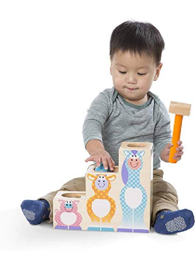First Play Pound & Roll Stairs Wooden 3 Piece Baby Kids Hammer & Ball Toy