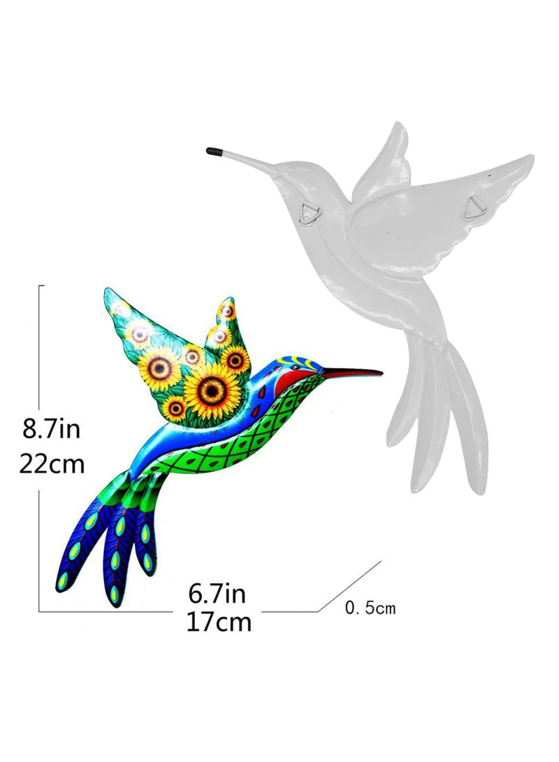 SYOSI Metal Hummingbird Wall Decoration, Wrought Iron Hummingbird Sculptures Colorful Hummingbird Hanging Decoration for Indoor Outdoor Yard Lawn Garden Tree Fence (2Pcs)