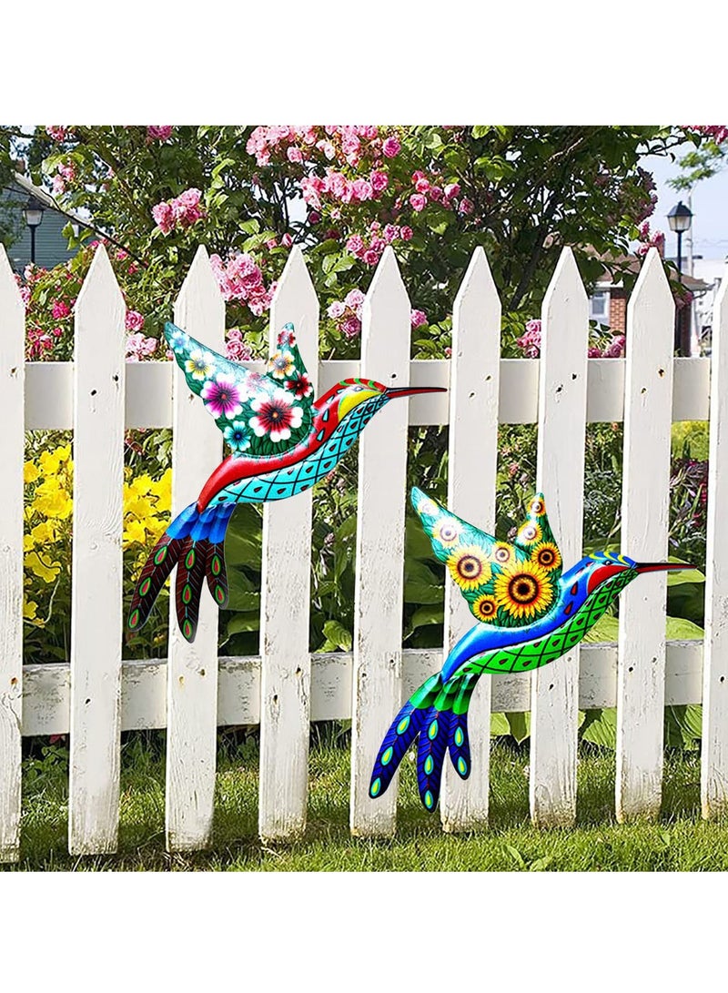 SYOSI Metal Hummingbird Wall Decoration, Wrought Iron Hummingbird Sculptures Colorful Hummingbird Hanging Decoration for Indoor Outdoor Yard Lawn Garden Tree Fence (2Pcs)