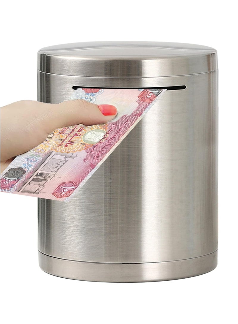 PiggyBank Made of Stainless Steel, for Adults Coin Bank,Can Only Save The Piggy Bank That Cannot be Taken Out (20 x 20 cm, Stainless Steel)