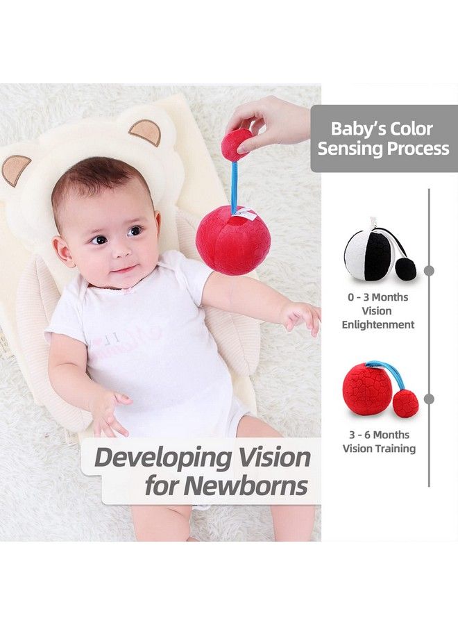 Visual Stimulation Baby Toys 0 3 6 Month High Contrast Sensory Development Toy Activity Soft Plush Clutch Ball With Jingle Rattle & Texture Eye Tracking Newborn Toddler 1 Year Gift (Red)