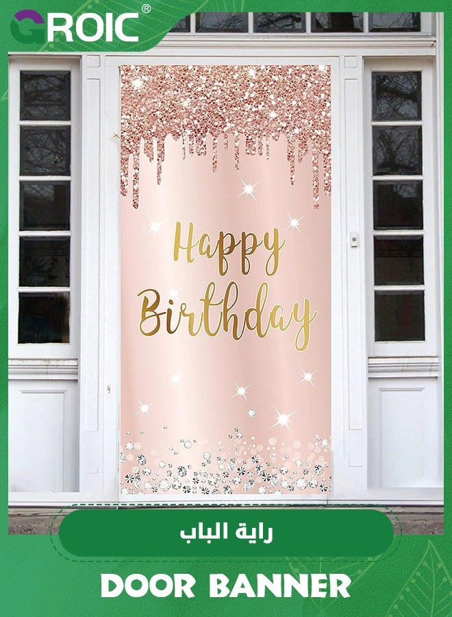 Pink Rose Gold Happy Birthday Door Banner Decorations, Happy Birthday Door Cover Backdrop Party Supplies for Women, Large Birthday Poster Sign Decor,Party Supplies