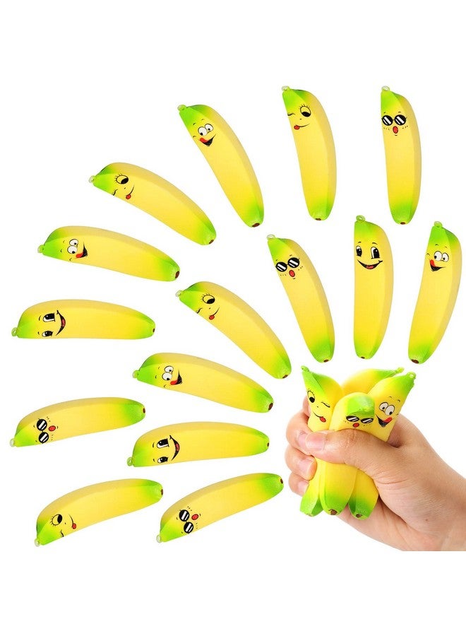 16 Pcs Banana Stress Toys Banana Stress Ball With Emotions Banana Fidget Pu Toy Soft Stress Relief Banana Adult Sensory Toys For Fruit Party Favors Birthday Party Supplies Party Bag Fillers