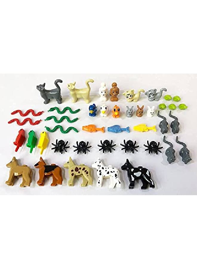 42 Pieces Friend Animal Figures Toy Building Blocks Accessory Pet Pack Fits Lego Minifigures And 100% Compatible Includes Dogs Cats Fish Snakes Rabbits Birds Frogs Owls Spiders & Mice