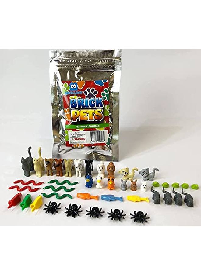 42 Pieces Friend Animal Figures Toy Building Blocks Accessory Pet Pack Fits Lego Minifigures And 100% Compatible Includes Dogs Cats Fish Snakes Rabbits Birds Frogs Owls Spiders & Mice