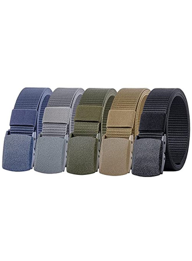 5 Pieces Nylon Belts for Men with Webbing Canvas Outdoor Webbing with Plastic Buckle for Men's Father Boys Birthday Gifts Black-Khaki-Army Green-Navy Blue-Grey