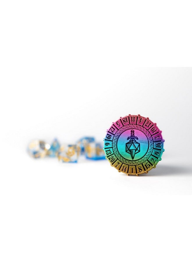 Dice Games Metal D20 Spinner: Torched Rainbow