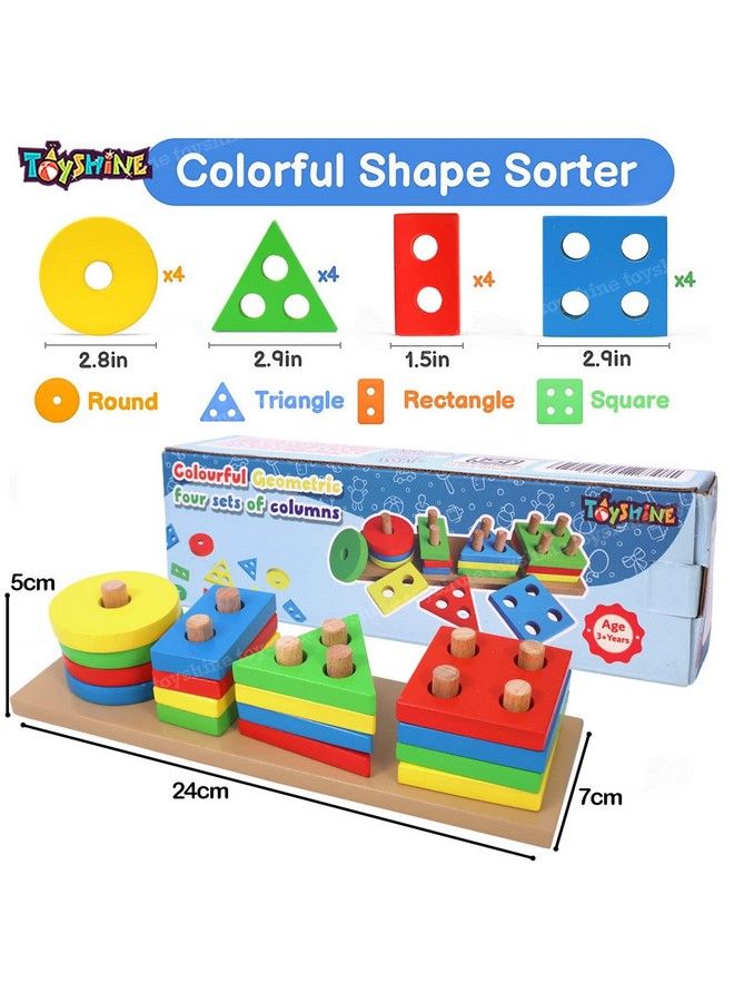 Wooden 4 Angle Geometric Blocks Building Stacker Shape Sorter Column Puzzle Stacking Toy Set Kids