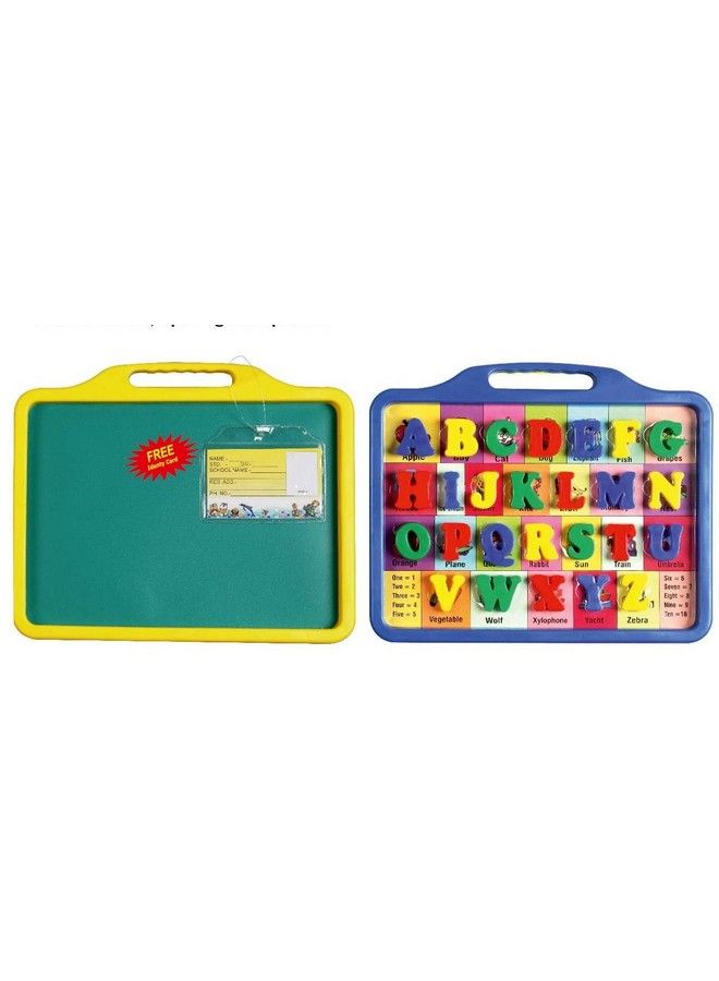 Educational Alphabet Slate 2 In 1 To Learn Pictures Spellings & Alphabets Along With Green Chalk Writing Board In Assorted Colour For Kids Ages 3+