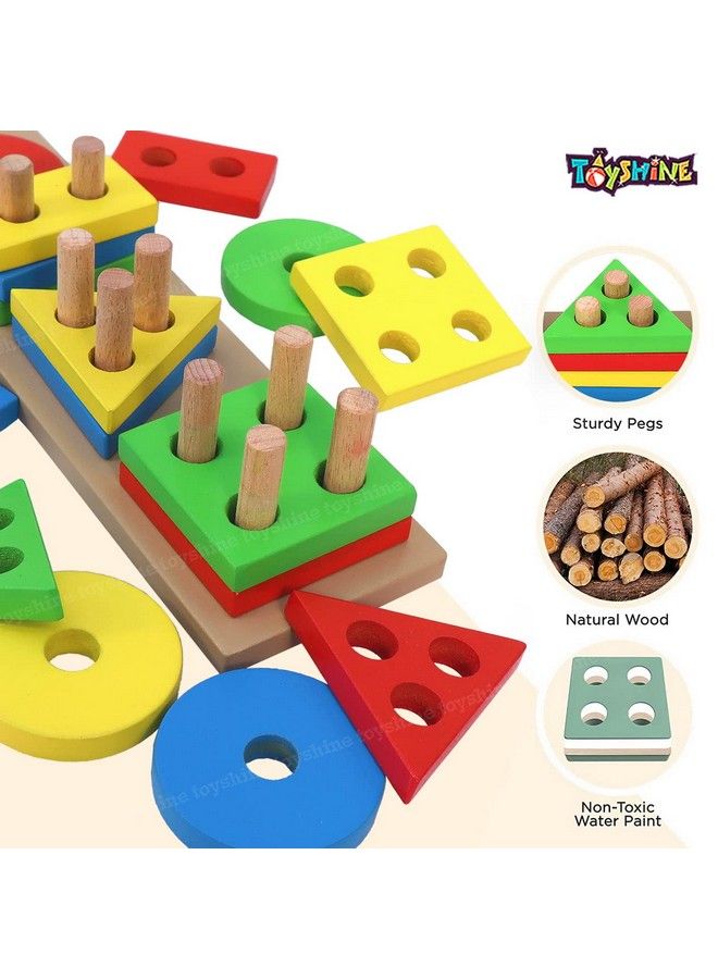 Wooden 4 Angle Geometric Blocks Building Stacker Shape Sorter Column Puzzle Stacking Toy Set Kids