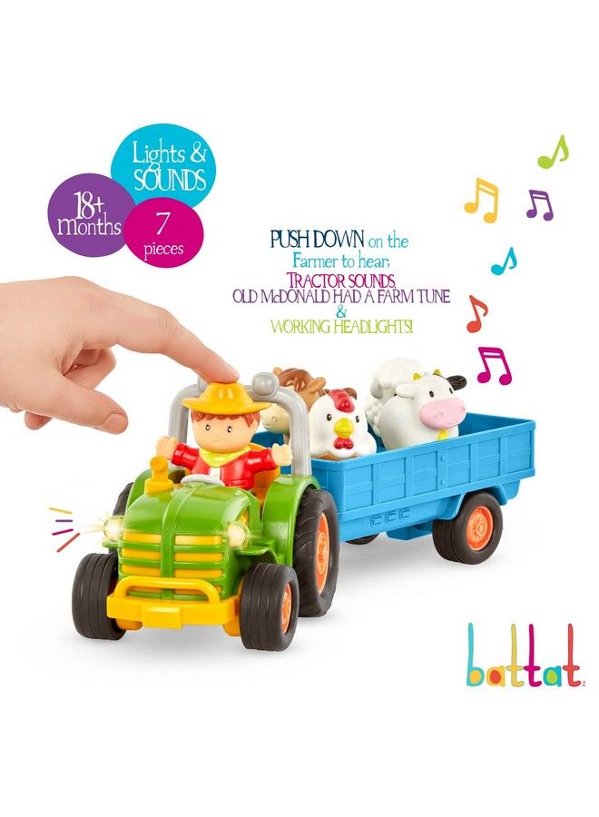 Toys For Toddlers Kids Lights Animal Sounds & Old Macdonald Music 7Pc Pretend Play Set Tractor Trailer Farm Animals Farming Fun Tractor 18 Months +