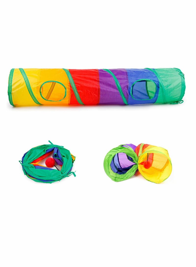 Cat Tunnel, with Play Ball, Foldable Rainbow S-Tunnel, for Indoor Cat, Interactive Peek-a-Boo Cat Chute Cat Tube Toy with Fun Ball and 2 Peek Hole, for Kittens Puppies Rabbits, Other Small Pets