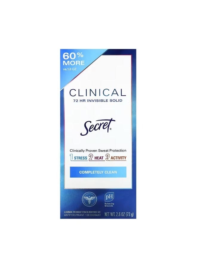 Clinical 72 HR Invisible Solid Deodorant Completely Clean  2.6 oz 73 g