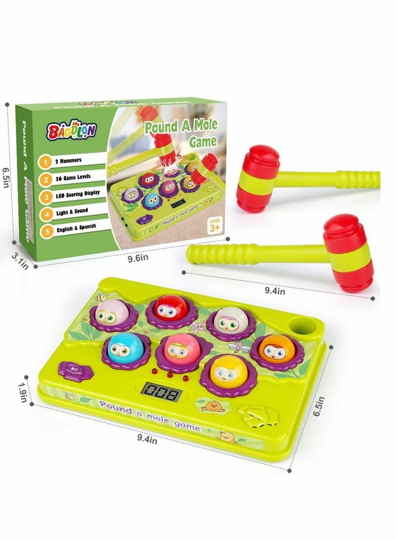 Interactive Pound a Mole Game, Toddler Toys, Light-Up Musical Pounding Toy, Early Developmental Toy, Fun Gift for Age 2, 3, 4, 5 Years Old Kids, Boys, Girls, 2 Soft Hammers Included