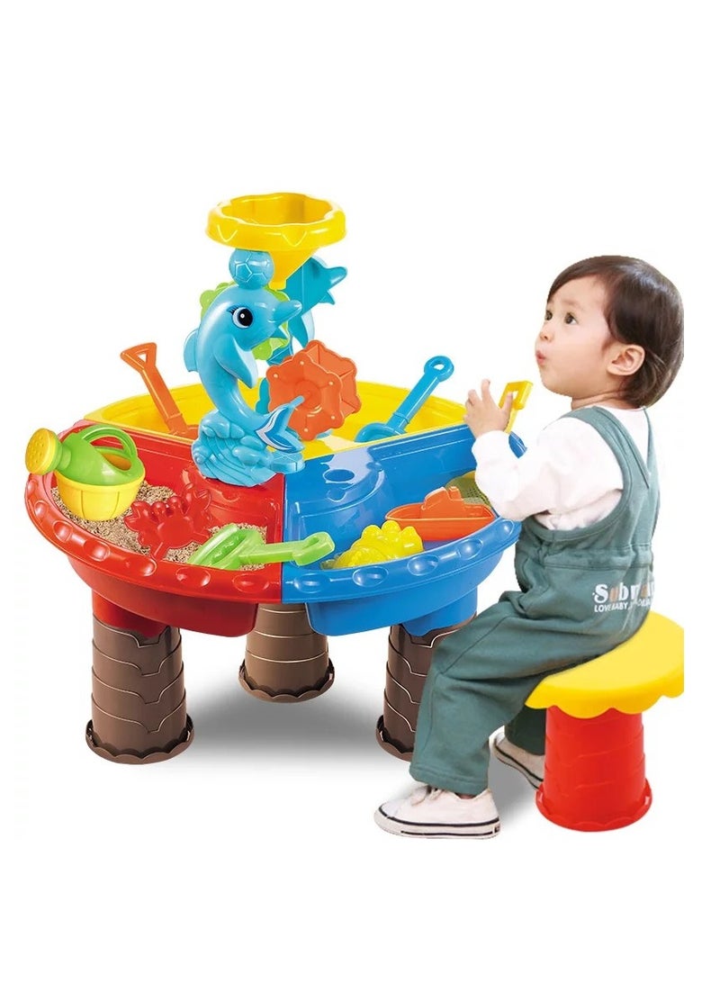 Plastic Kids Outdoor Playset Activity Sand And Water  BeachTable Game Playing Set .