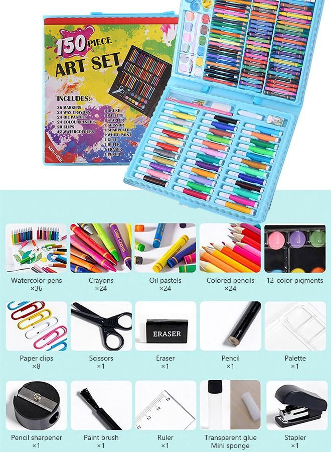 150 PCS Painting Set Includes board Colored Pencils Various Drawing Tools and 2Packs Cartoon Book