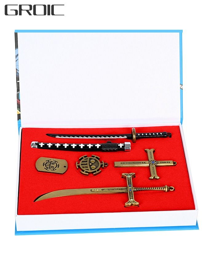 6-Piece Mihawk Hawkeye Trafalgar Law Sword Anime One Piece Model Metal Sword Knife Set For Kids