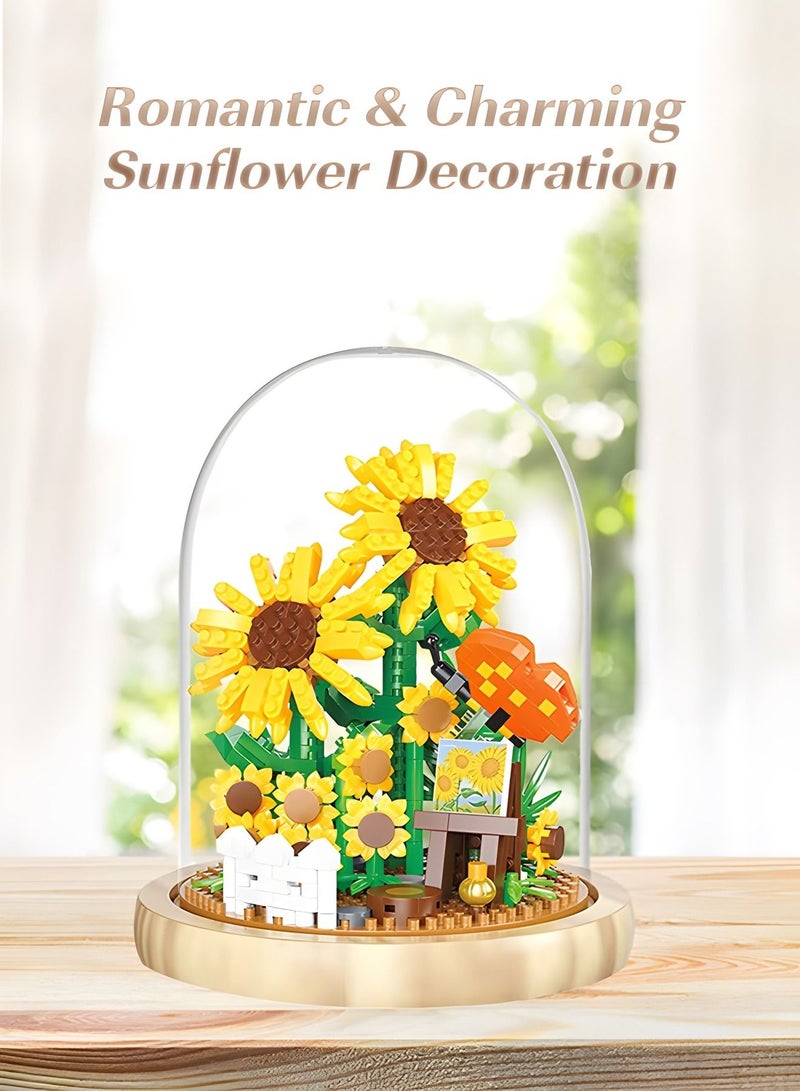 Flower Bouquets Building Sets,Sunflower Building Blocks with Dust Cover Home Decor, Gifts for Girlfriend Lover Wife Women,Flower DIY Toy