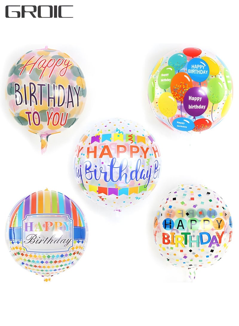 5 Pieces Large Happy Birthday Colorful 4D Balloons with 22 Inch Round Shaped Mylar Balloon for Birthday Party,Inflatable Balloons for Birthday Parties,Party Decorations Supplies