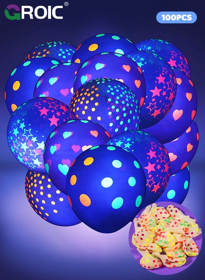 100 Pcs UV Neon Balloons,Neon Polka Dot Glow Party Balloons UV Black Light Balloons Glow in the dark for Birthday Decorations Wedding Glow Party,Party Balloons,Party Supplies