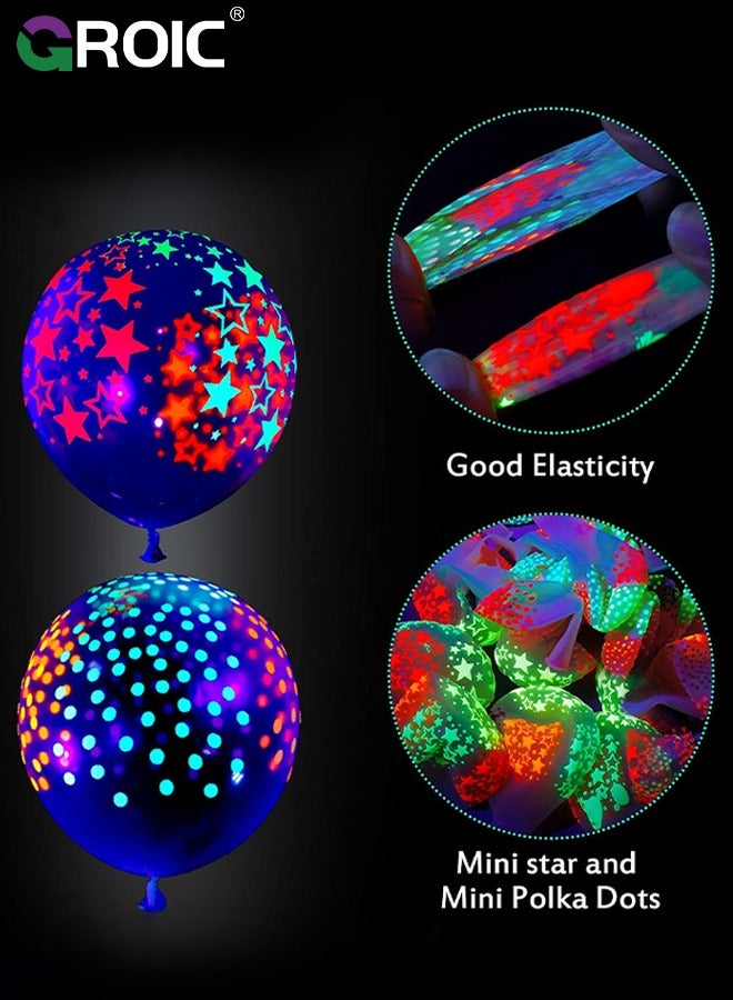 100 Pcs UV Neon Balloons,Neon Polka Dot Glow Party Balloons UV Black Light Balloons Glow in the dark for Birthday Decorations Wedding Glow Party,Party Balloons,Party Supplies