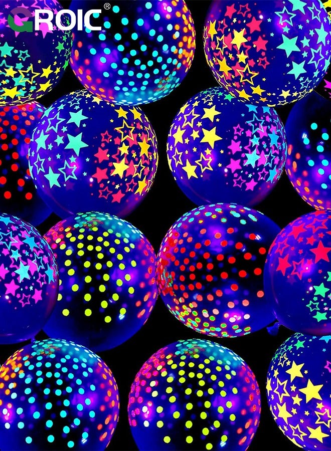 100 Pcs UV Neon Balloons,Neon Polka Dot Glow Party Balloons UV Black Light Balloons Glow in the dark for Birthday Decorations Wedding Glow Party,Party Balloons,Party Supplies