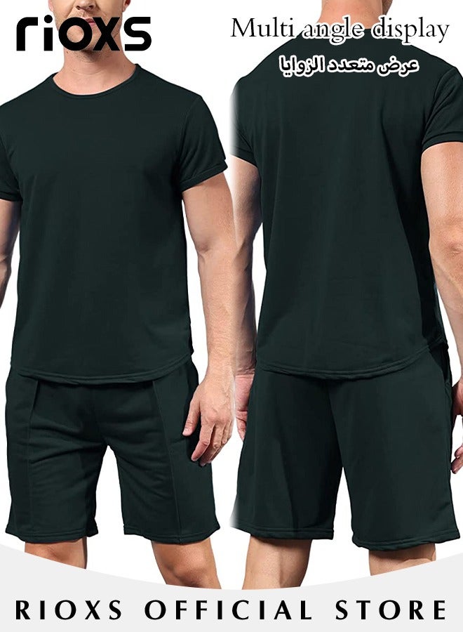 Men's 2 Piece Tracksuit Casual Loose Short Sleeve Tops And Shorts Set Fitness Sport Set For Running Jogging