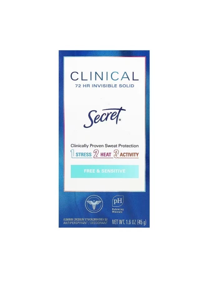 Clinical 72 HR Invisible Solid Deodorant Free and Sensitive  1.6 oz 45 g