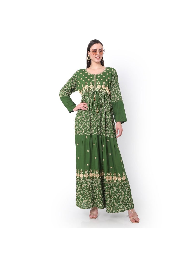 VISCOSE EMBROIDERED AND FLORAL PRINTED  ARABIC JALABIYA KAFTAN DRESS