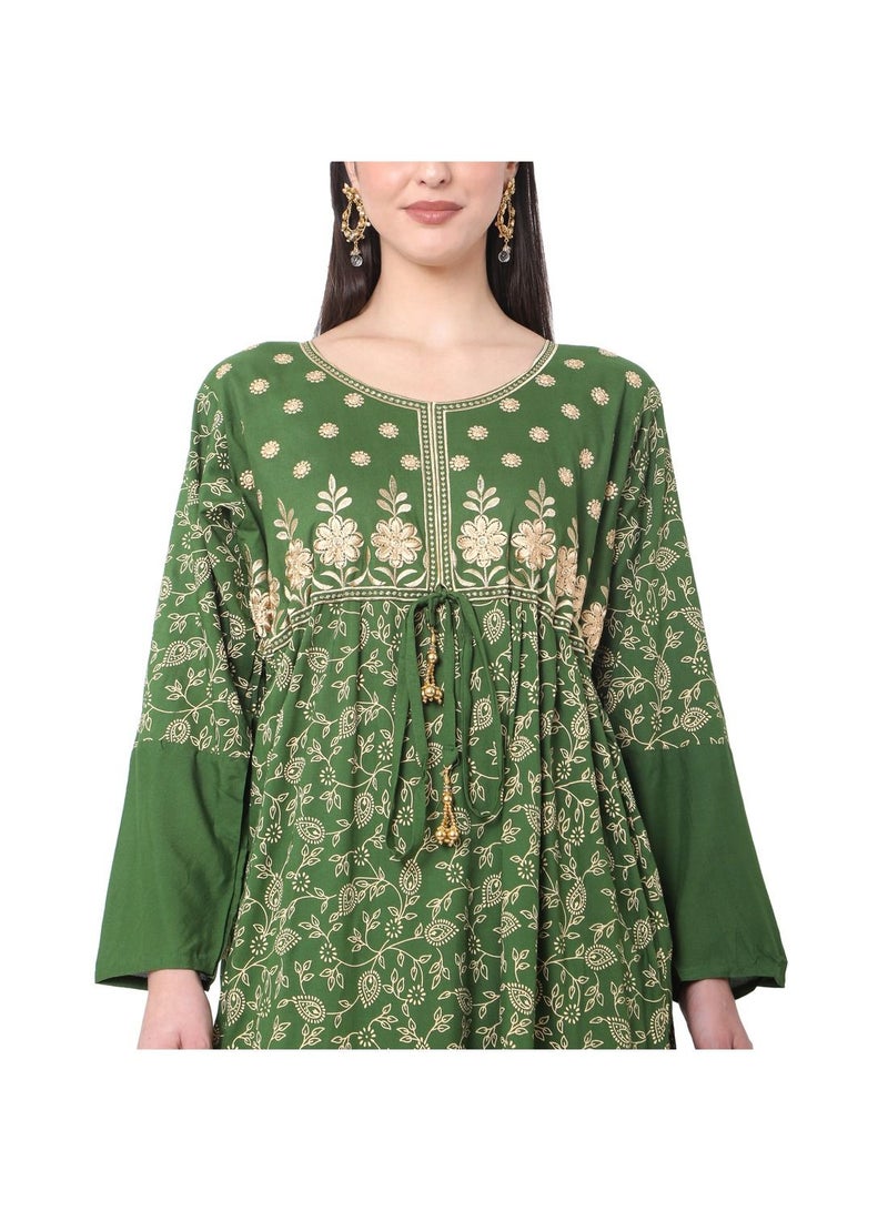 VISCOSE EMBROIDERED AND FLORAL PRINTED  ARABIC JALABIYA KAFTAN DRESS