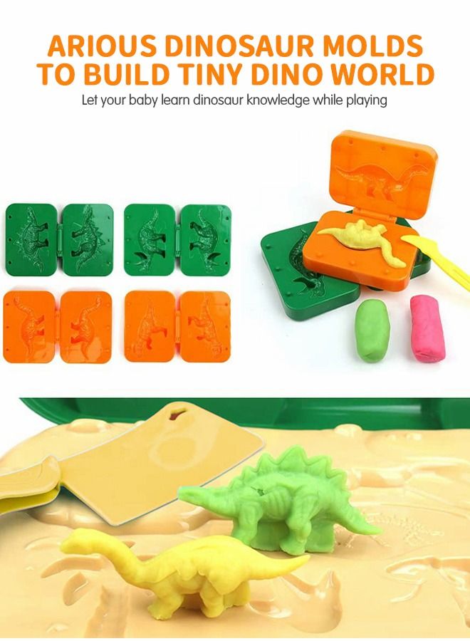 Colored Clay Toy, Play Dough Dinosaur Theme Modeling Clay Art Creativity Dinosaur Playset Play Dough Activity Kit with Dinosaur Molding Accessories, 8 Dough Colors and Travel Case