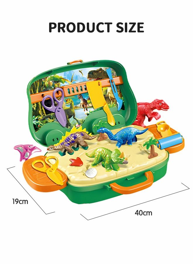 Colored Clay Toy, Play Dough Dinosaur Theme Modeling Clay Art Creativity Dinosaur Playset Play Dough Activity Kit with Dinosaur Molding Accessories, 8 Dough Colors and Travel Case