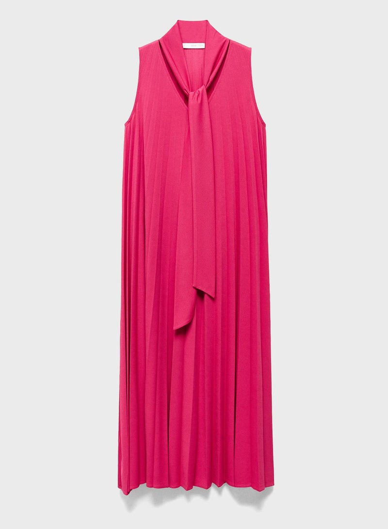 V-Neck Pleated Dress