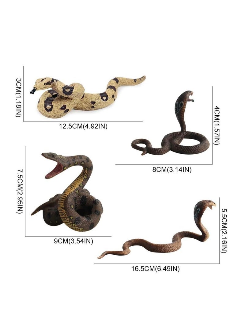 Realistic Wild Life, 4Pcs Action Model Lifelike Snake Toy Figurines Prank Props Stress Relif Toys Educational Birthday Gift for Kids