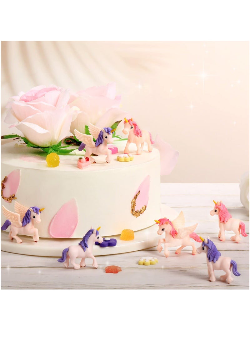 SYOSI 12 Pcs Mini Unicorn, Lovely Flying Horse Unicorn Figures, Cartoon Charms Cake Toppers for Theme Baby Shower Birthday Party Decorations