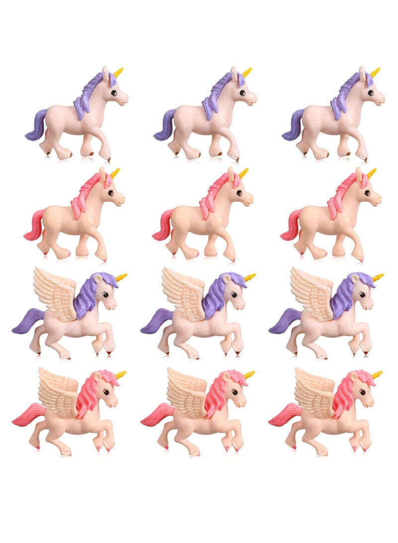 SYOSI 12 Pcs Mini Unicorn, Lovely Flying Horse Unicorn Figures, Cartoon Charms Cake Toppers for Theme Baby Shower Birthday Party Decorations