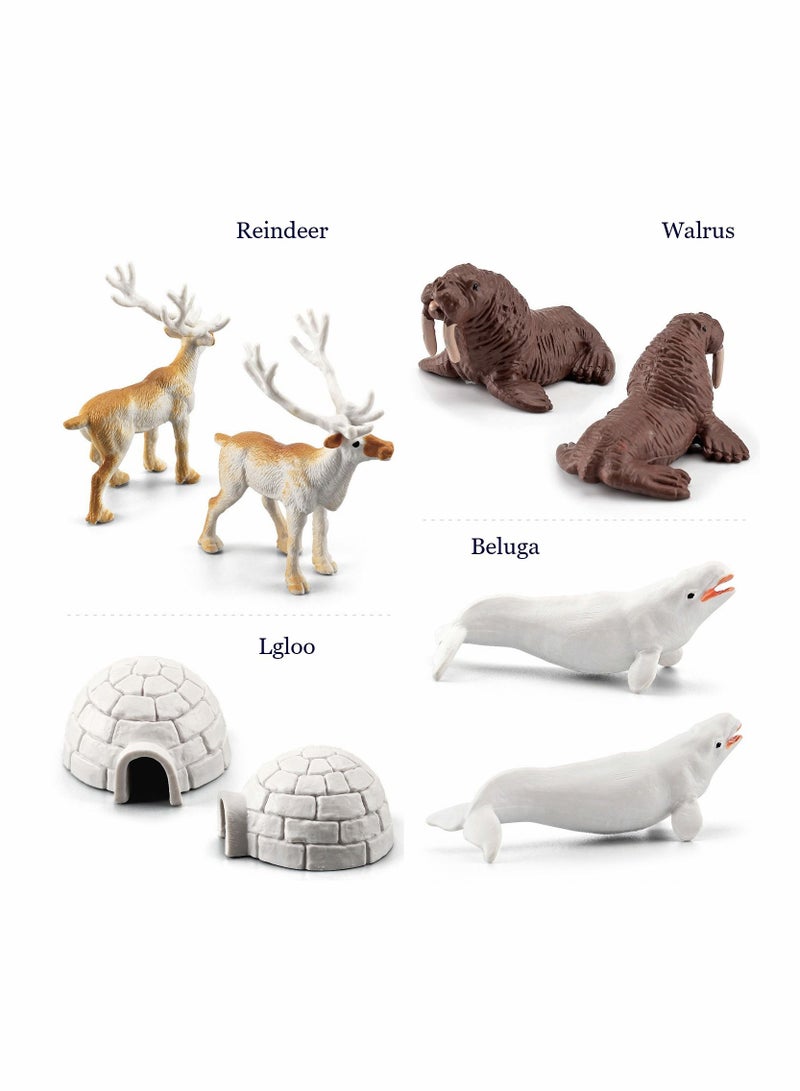 10Pcs Polar Animals Figurines, SYOSI Arctic Animal Toy Figurines Set, Realistic Models, Circle Ocean Sea Playset for Kids, Educational Toys