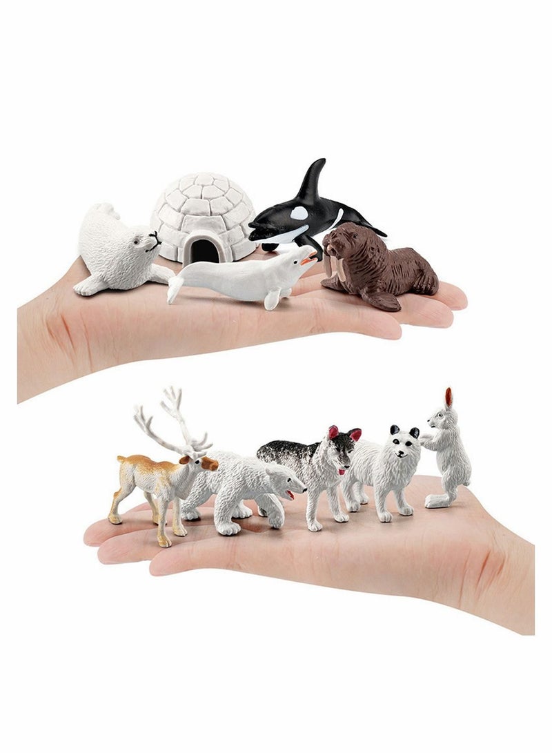 10Pcs Polar Animals Figurines, SYOSI Arctic Animal Toy Figurines Set, Realistic Models, Circle Ocean Sea Playset for Kids, Educational Toys