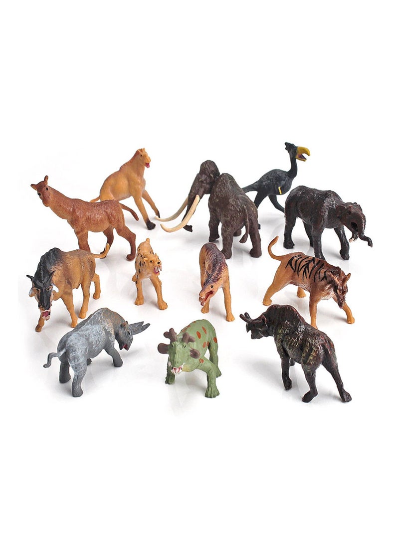 Wild Animals Figurines, Realistic Prehistoric Toy, Primitive Animal Model playset with Smilodon Woolly Mammoth Morpus Early Educational Cognitive Toys, Kids Birthday Gift (12PCS)