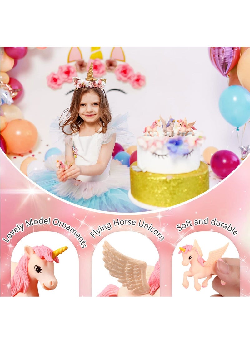 SYOSI 12 Pcs Mini Unicorn, Lovely Flying Horse Unicorn Figures, Cartoon Charms Cake Toppers for Theme Baby Shower Birthday Party Decorations